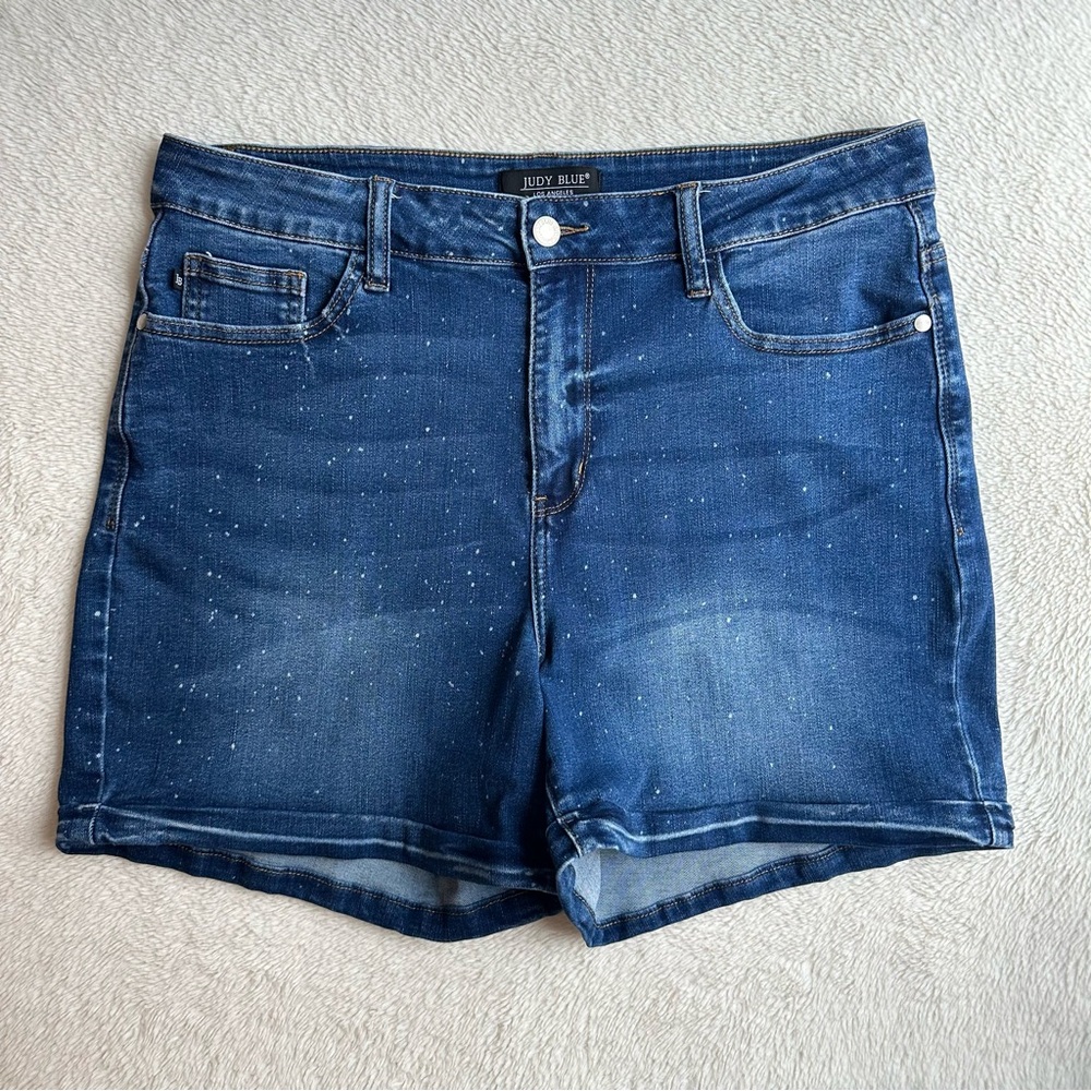 Judy Blue Ava Splattered High Waisted Shorts Denim Dark Blue JB150081 1XL